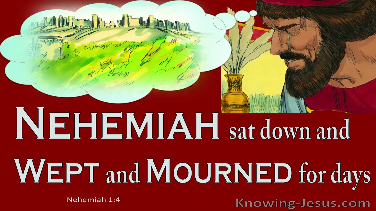 Nehemiah 1:4 He Sat Down And Wept And Mourned (red)